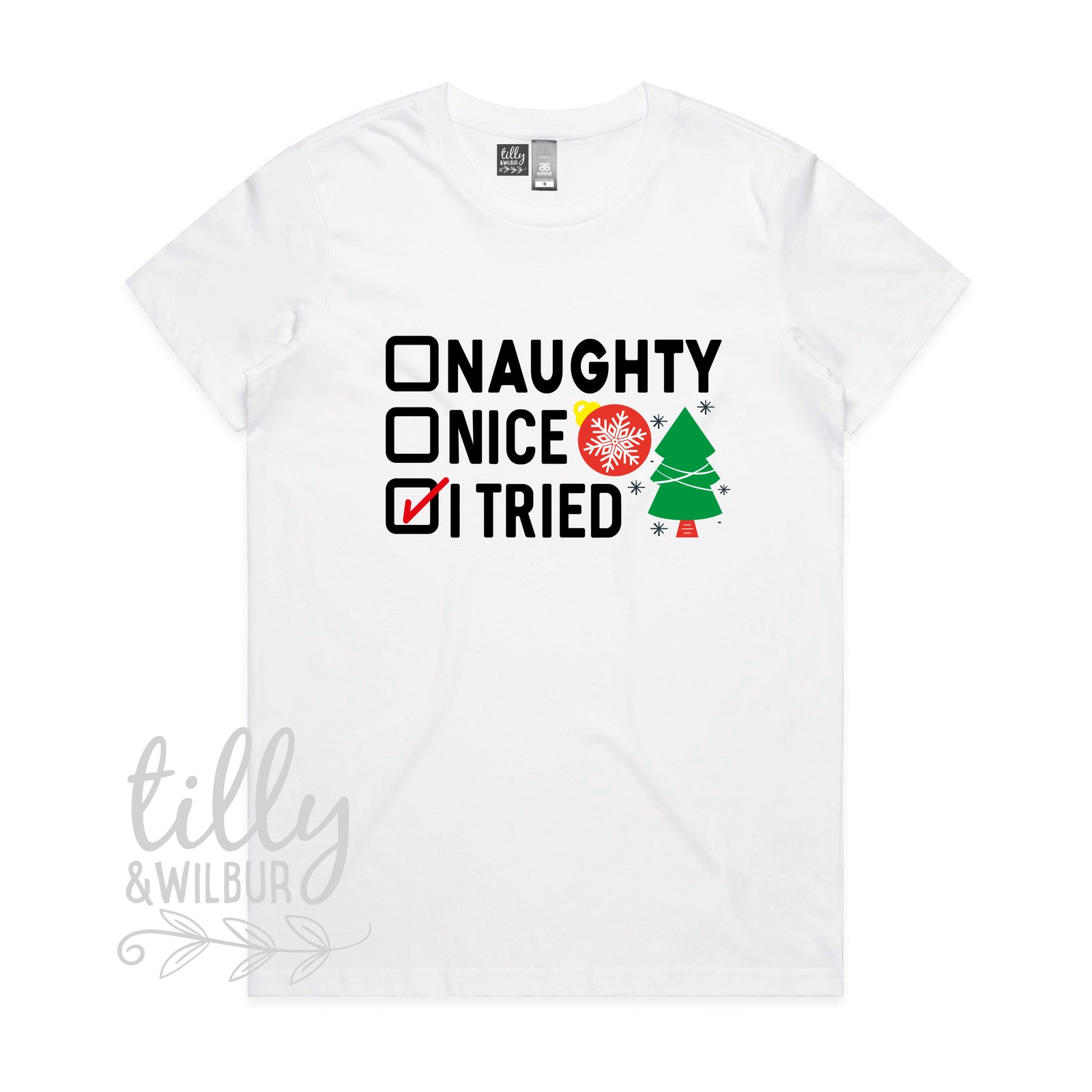 Naughty Nice I Tried Christmas T-Shirt, Xmas T-Shirt, Naughty But Nice, Dear Santa Define Good, Christmas, Funny Women;s Christmas T-Shirt