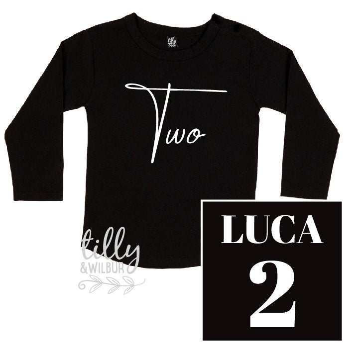 Two Personalised Boys 2nd Birthday T-Shirt, 2nd Birthday Gift, Second Birthday Tee, Name And Number 2 On Back Of Shirt, Cake Smash T-Shirt