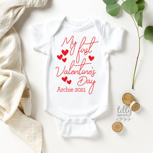 Personalised My First Valentine&#39;s Day 2021 Baby Bodysuit, Personalised Valentine&#39;s Day Bodysuit, 1st Valentine&#39;s Day, Valentine&#39;s Day 2020