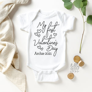 Personalised My First Valentine&#39;s Day 2021 Baby Bodysuit, Personalised Valentine&#39;s Day Bodysuit, 1st Valentine&#39;s Day, Valentine&#39;s Day 2021