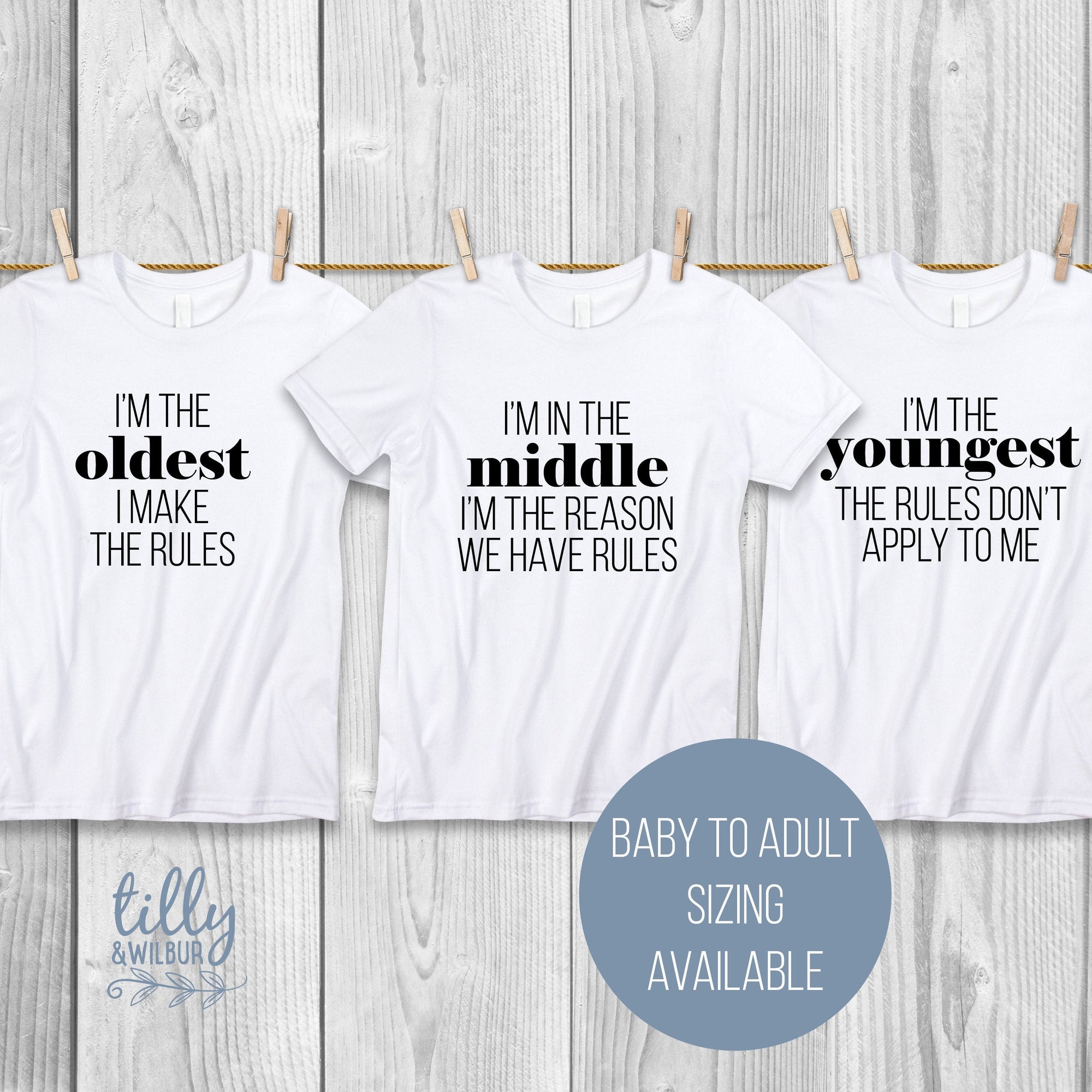Sibling Shirt Set with Family Rules, Oldest, Middle, Youngest, Sisters, Sisters Set, Matching Family Shirts, Pecking Order, Matchy Matchy