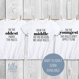 Sibling Shirt Set with Family Rules, Oldest, Middle, Youngest, Sisters, Sisters Set, Matching Family Shirts, Pecking Order, Matchy Matchy