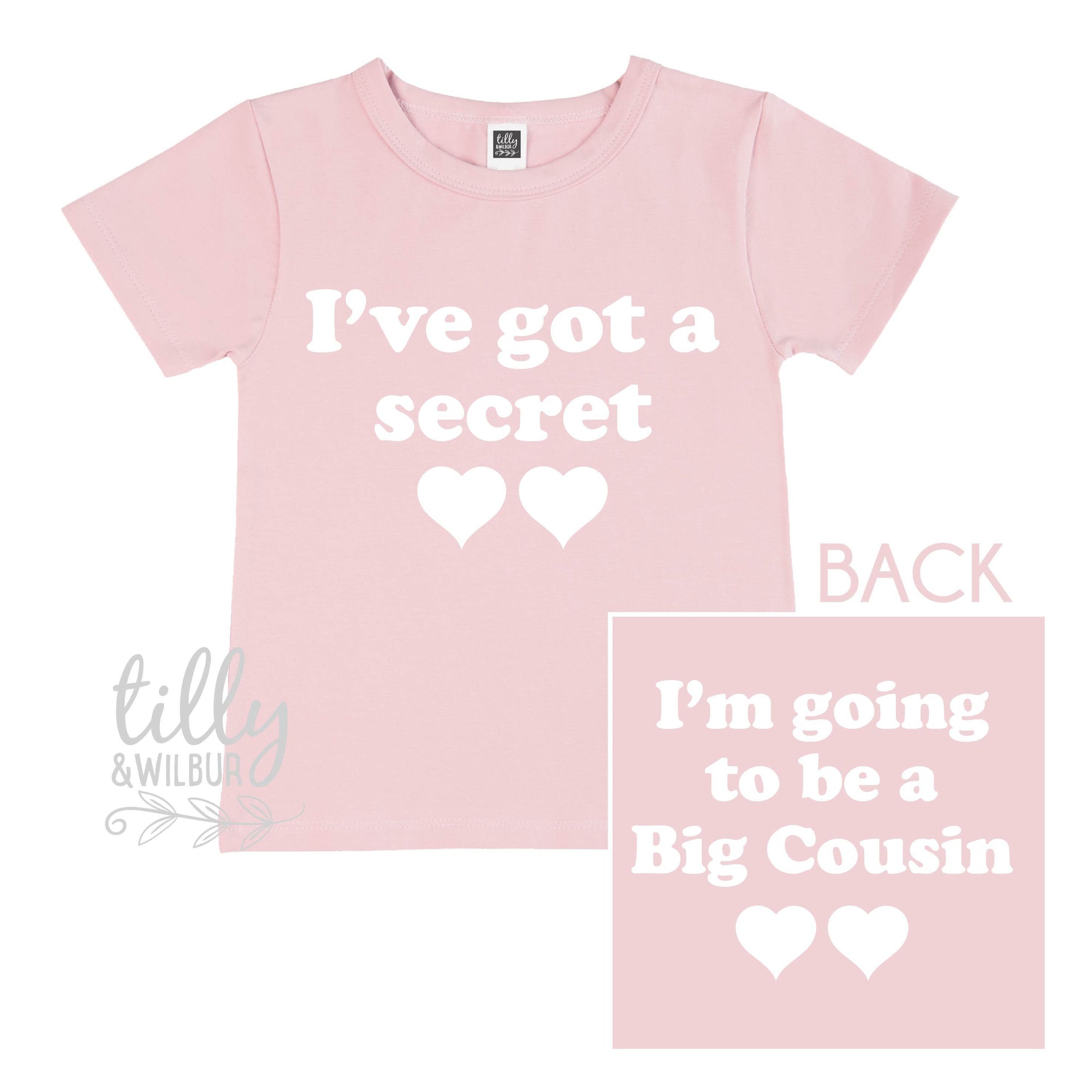 I&#39;ve Got A Secret, I&#39;m Going To Be A Big Cousin T-Shirt for Girls, Front And Back Design, Big Cousin Shirt, Pregnancy Announcement, Big Cuz
