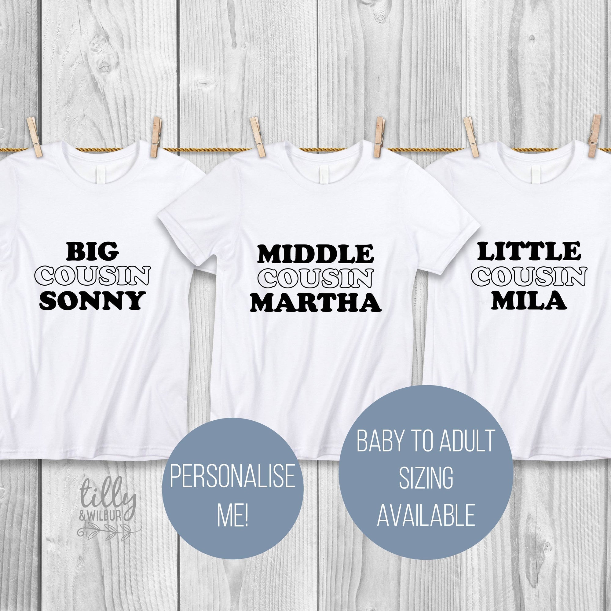 Personalised Cousin T-Shirt Set, Big Cousin Middle Cousin Little Cousin, Big Cuz, Pregnancy Announcement, Reveal Outfits, Matching Cousins