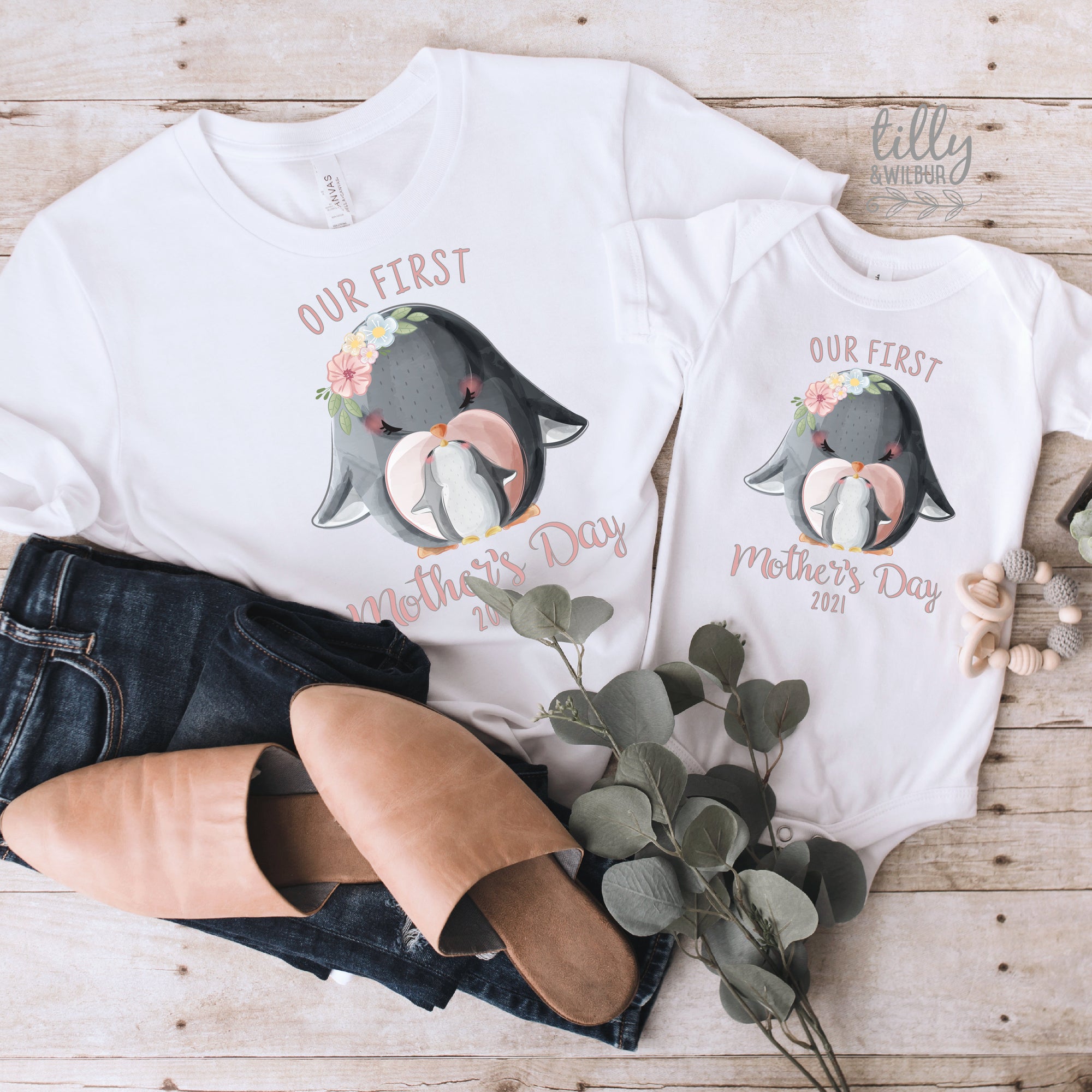 Our First Mother&#39;s Day 2021 Mummy And Daughter Matching Set, Mother&#39;s Day Gift, Mother Daughter Matching, 1st Mother&#39;s Day 2021, Penguins