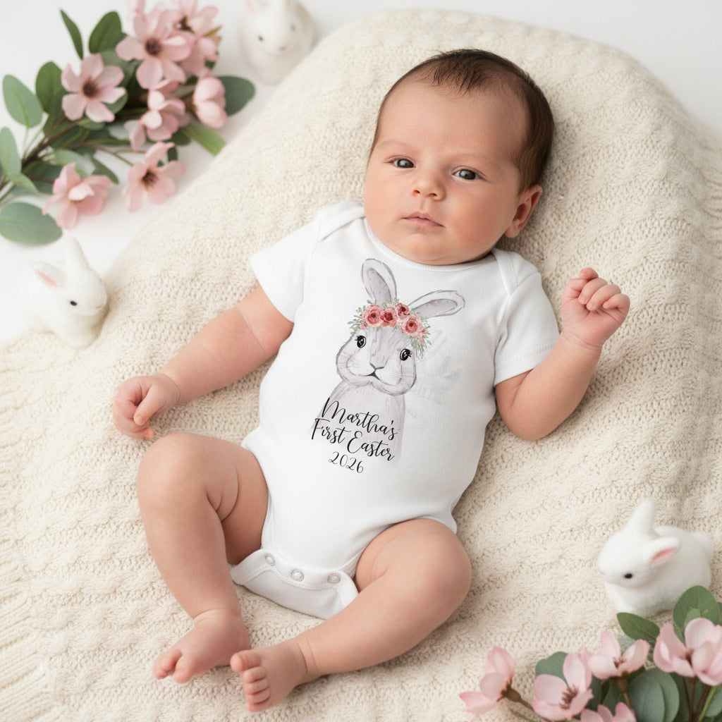 personalised baby girl first easter outfit bunny onesie with name and year australia