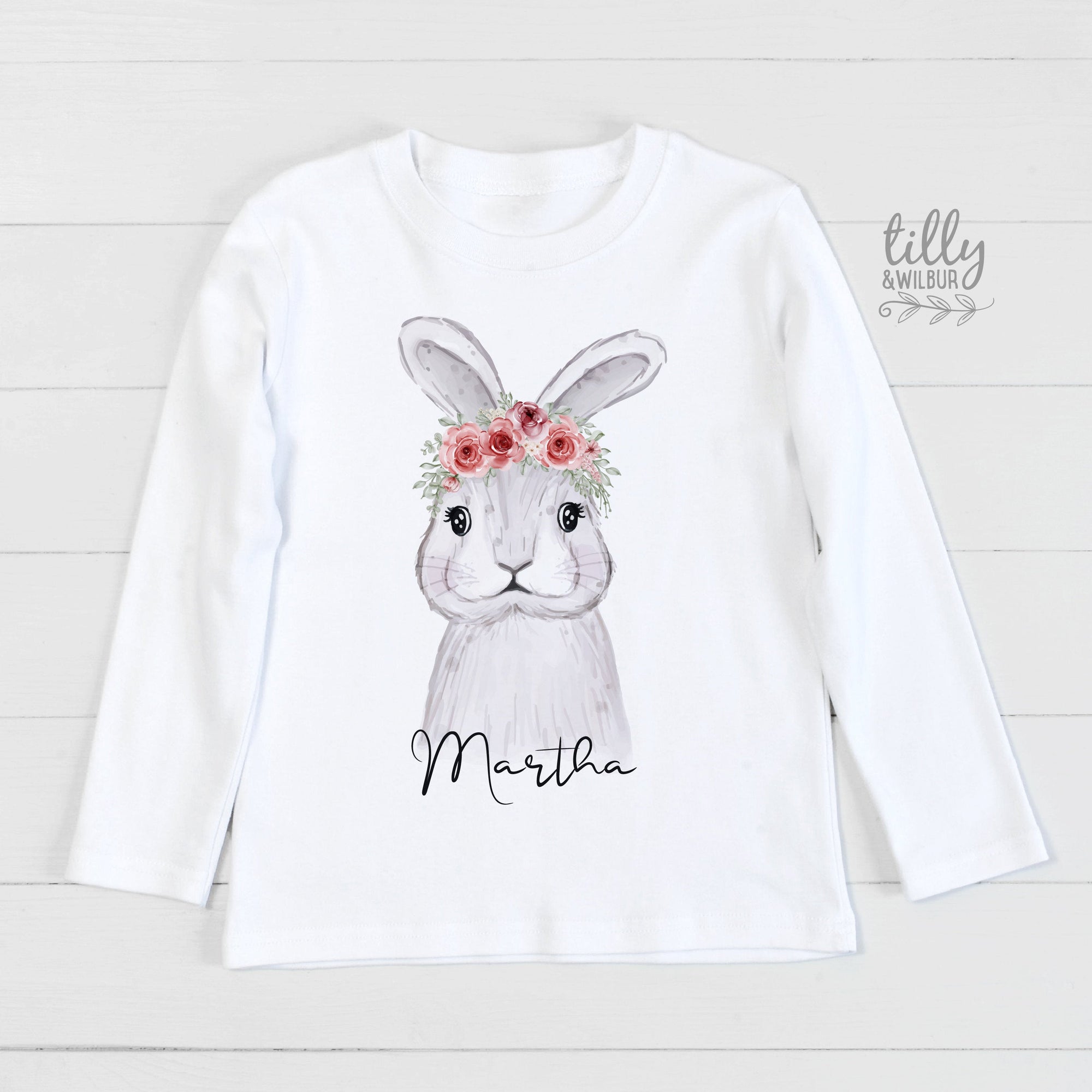Floral Bunny Easter T-Shirt For Girls, Personalised Girls Easter T-Shirt, Easter Bunny Shirt, Egg Hunt, Easter Gift, Girls Easter Gift