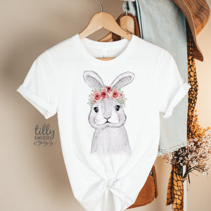 Easter T-Shirt For Women, Floral Watercolour Bunny Rabbit Print, Easter Bunny Shirt, Easter Egg Hunt, Easter Gift, Women&#39;s Easter T-Shirt
