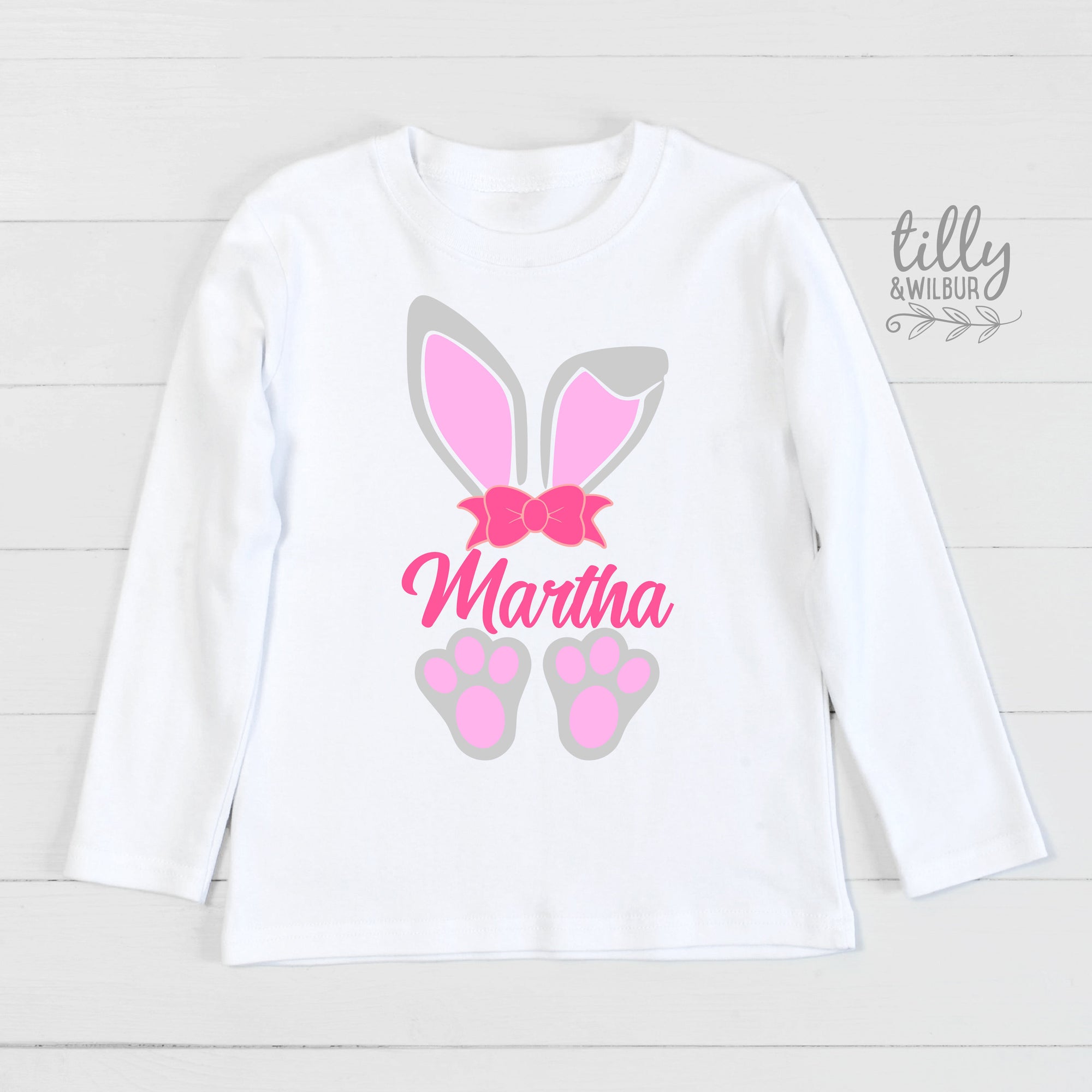 Personalised Easter T-Shirt For Girls, Bunny Ears And Feet, Easter T-Shirt, Girls Easter Gift, Girls Easter Outfit, Girls Easter Clothing