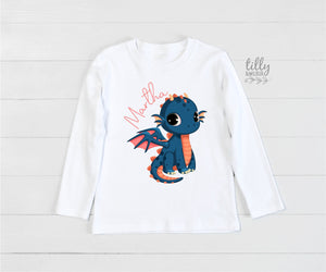 Cute Dragon T-Shirt For Girls, Personalised Girls T-Shirt, Dragon Shirt, Girls Birthday Gift, Girls Christmas Gift, Personalised T-Shirt
