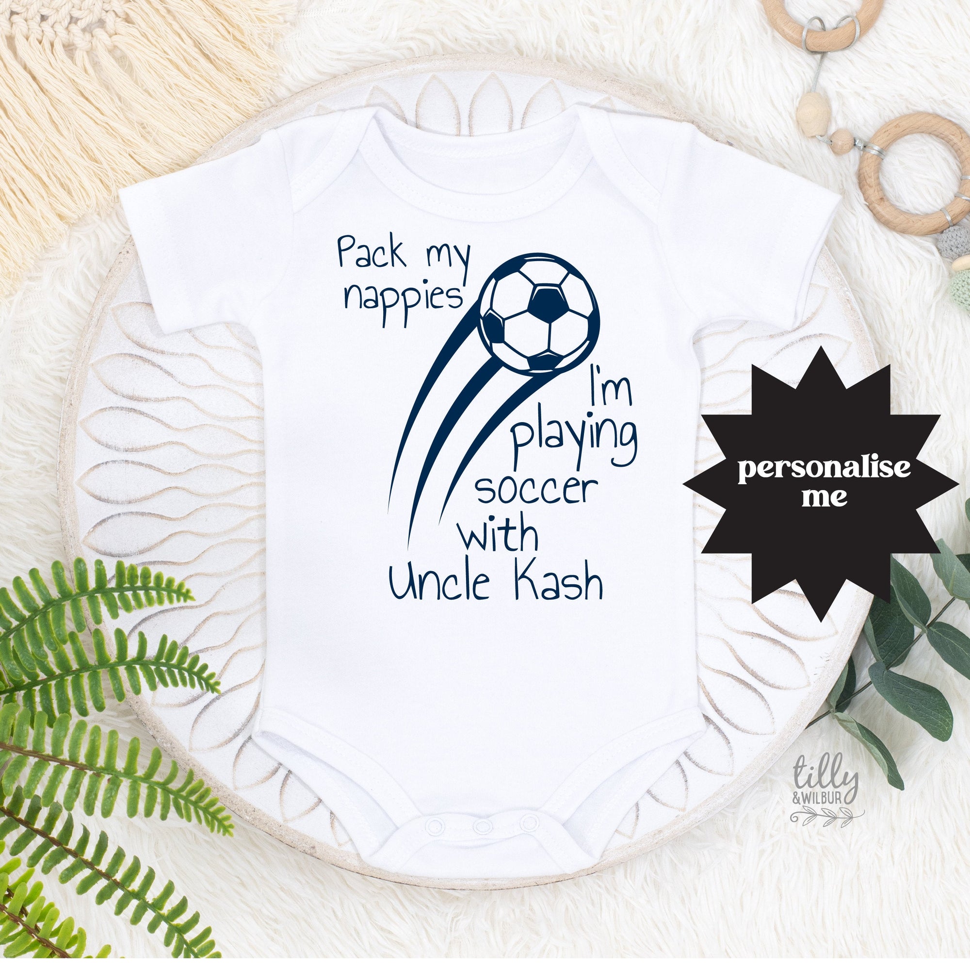 Pack My Nappies Bodysuit, I&#39;m Playing Soccer With My Uncle Personalised Romper, Pregnancy Announcement, Baby&#39;s First Soccer Game, Uncle Gift