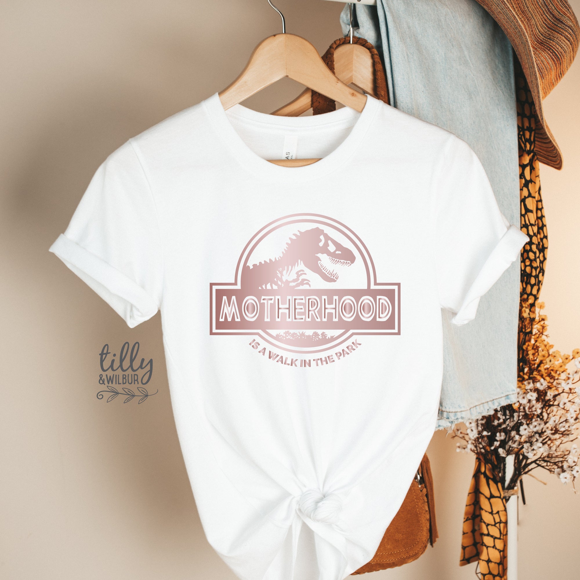 Motherhood Is A Walk In The Park Women&#39;s T-Shirt, Funny Mum Tee, Dinosaur Mum Shirt, Mother&#39;s Day Gift, Jurassic Park Mum Gift, Mamasaurus