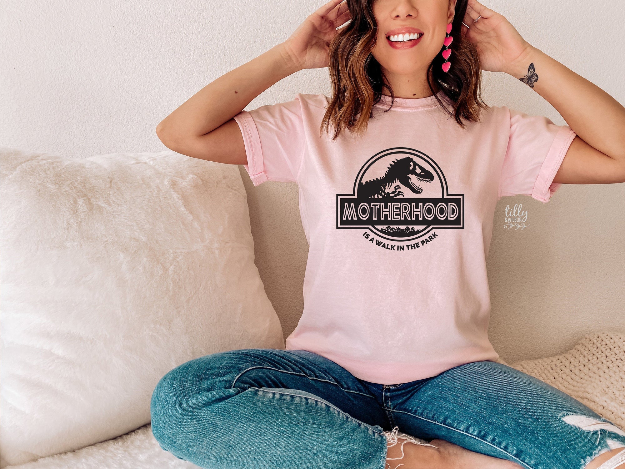Motherhood Is A Walk In The Park Women&#39;s T-Shirt, Funny Mum Tee, Dinosaur Mum Shirt, Mother&#39;s Day Gift, Jurassic Park Mum Gift, Mamasaurus