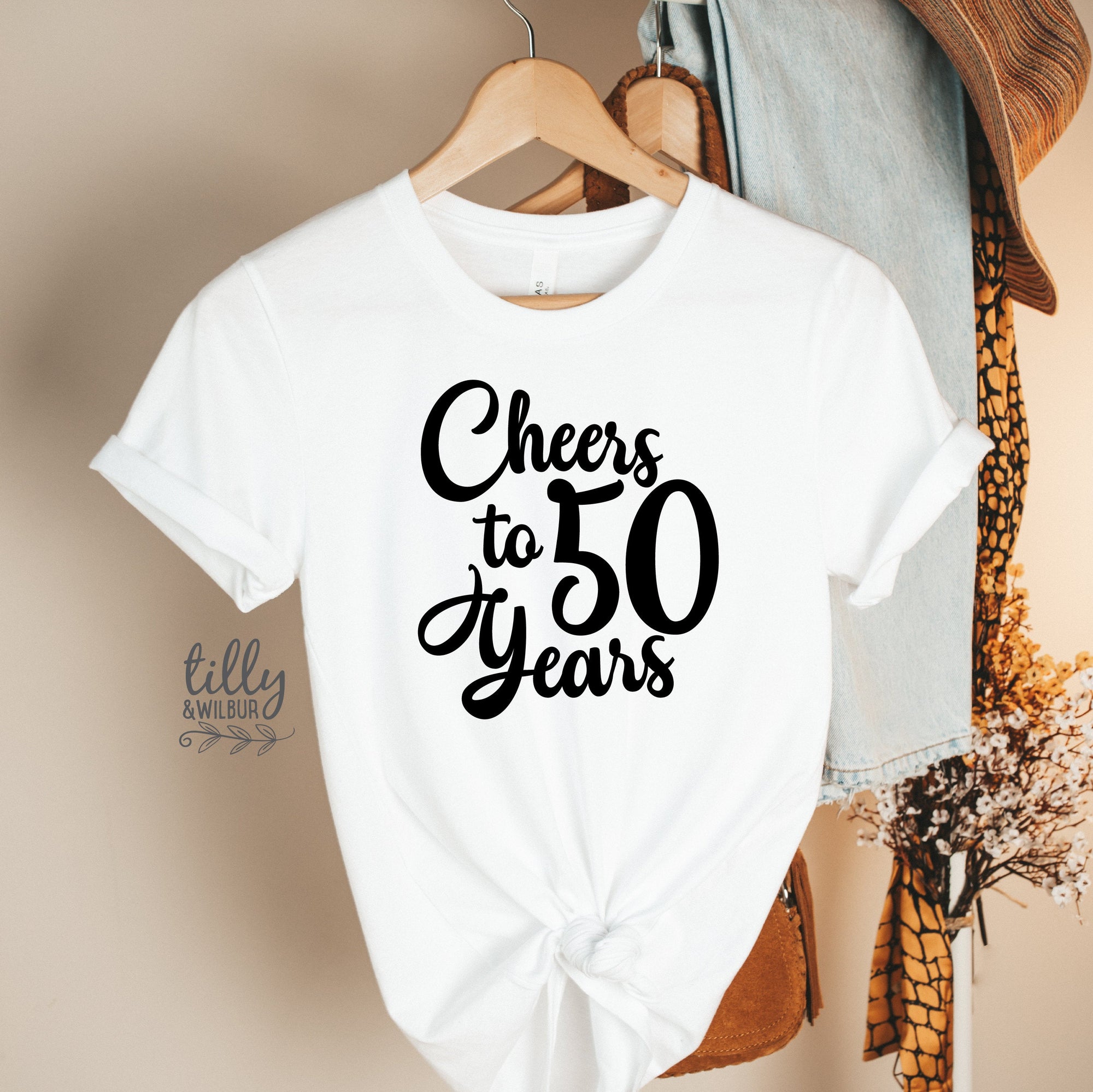 Cheers To 50 Years Birthday T-Shirt, 50th Birthday T-Shirt For Women, Women&#39;s 50th Birthday Gift, 50th Gift, Fiftieth T-Shirt, Fiftieth Gift
