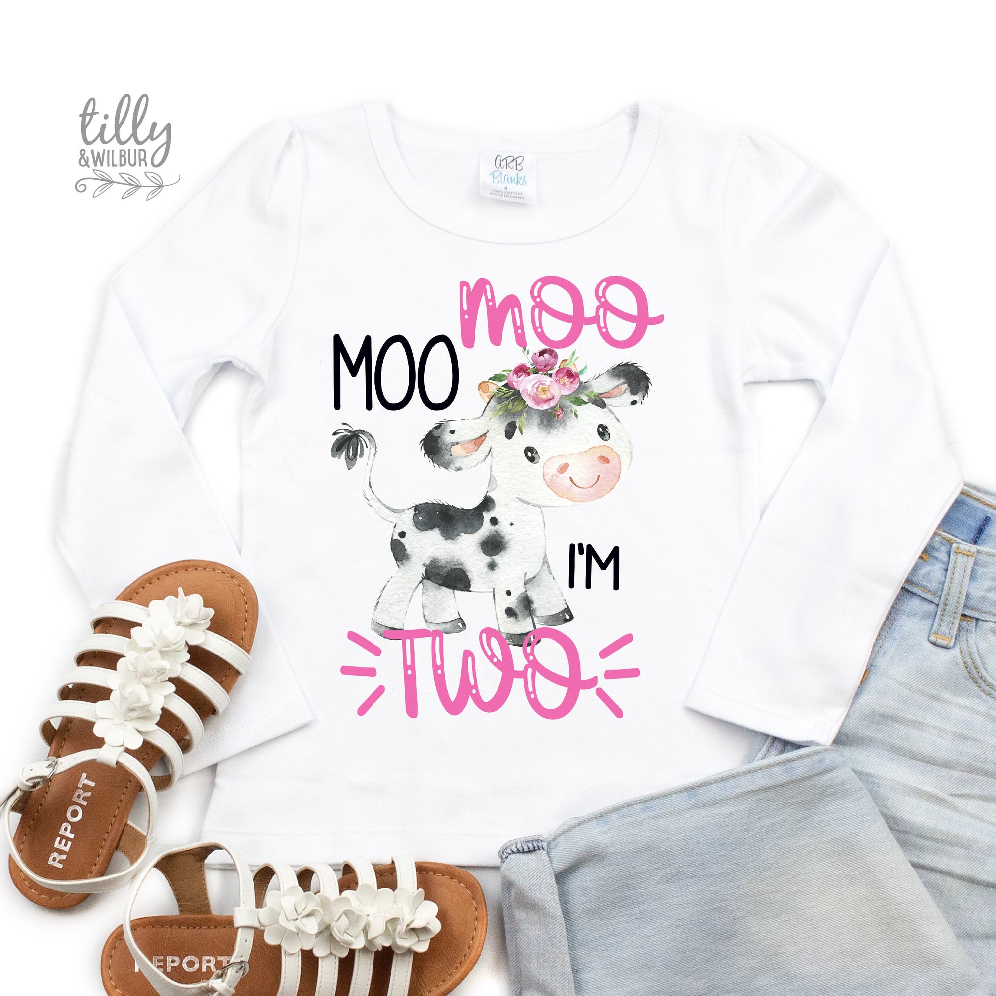 Moo Moo I&#39;m Two Girls 2nd Birthday T-Shirt, Two T-Shirt For Girls, Girls Birthday, Birthday Girl, Farm Animal Birthday, Cow T-Shirt, Girl 2