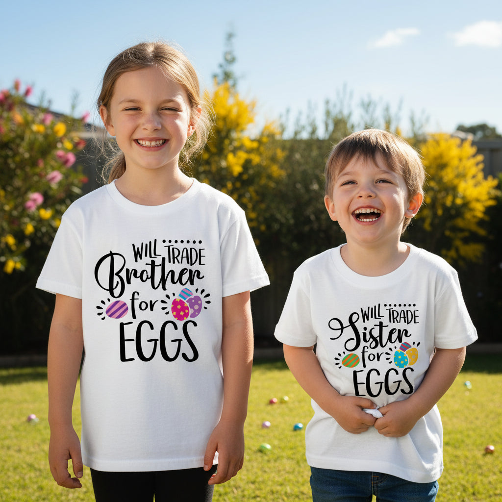 kids wearing funny easter shirts will trade brother sister for eggs sibling outfit australia
