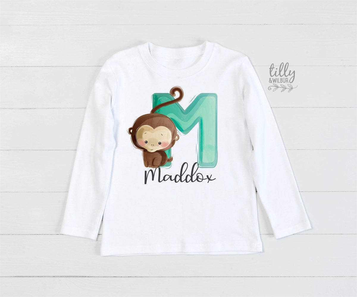 M Is For Monkey T-Shirt, Personalised Shirt, Personalised Child&amp;#39;s TShirt, Personalised Gift, Personalised Name, Birthday Gift, Christmas Tee
