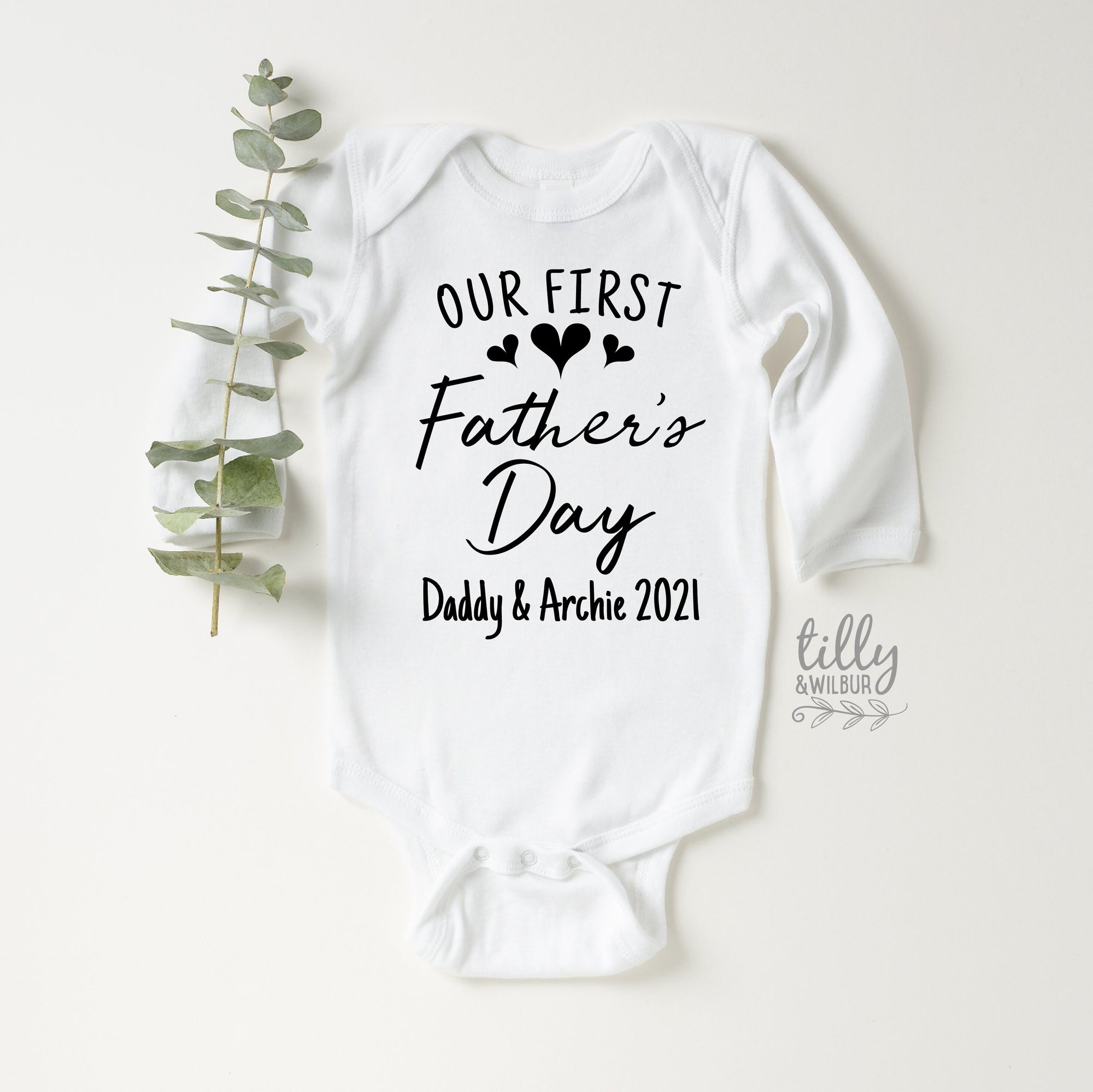 Our First Father&#39;s Day 2021 Baby Bodysuit With Names, I Love You Daddy Happy 1st Father&#39;s Day, Fathers Day Baby, First Fathers Day Baby Gift