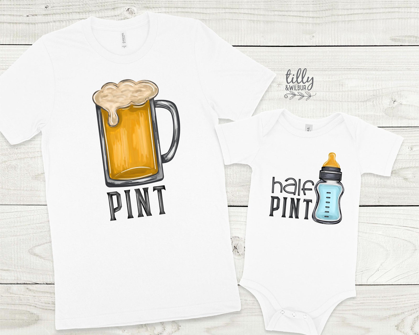 Pint Half Pint Father Son Matching Shirts, Matching Dad And Baby, Matching Daddy Daughter, Father&#39;s Day Gift, Newborn New Dad Gift, Drinking