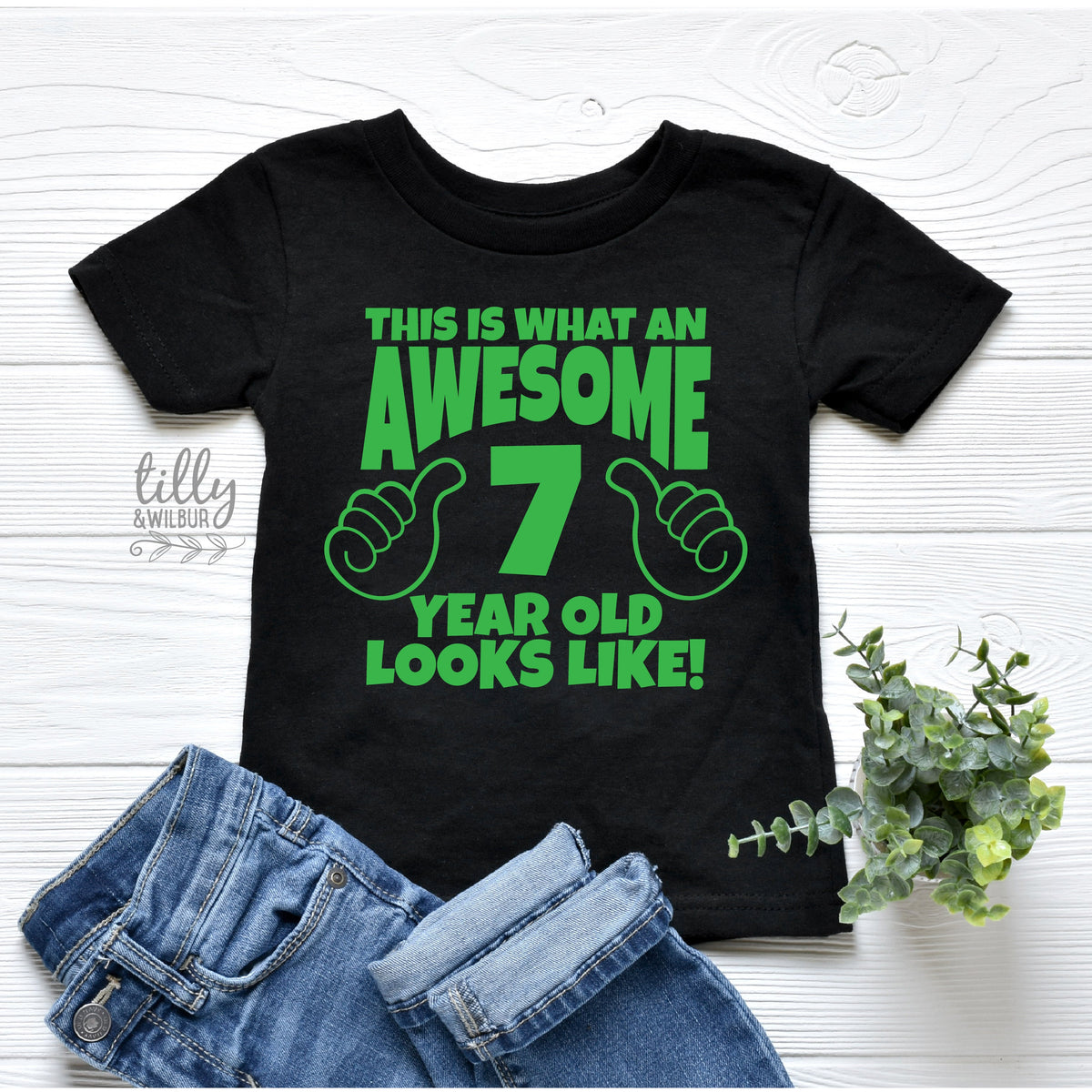 This Is What An Awesome &amp; Year Old Looks Like T-Shirt, Boys 7th Birthday T-Shirt, 7th Birthday Gift, Seventh Birthday T-Shirt, Seven T-Shirt