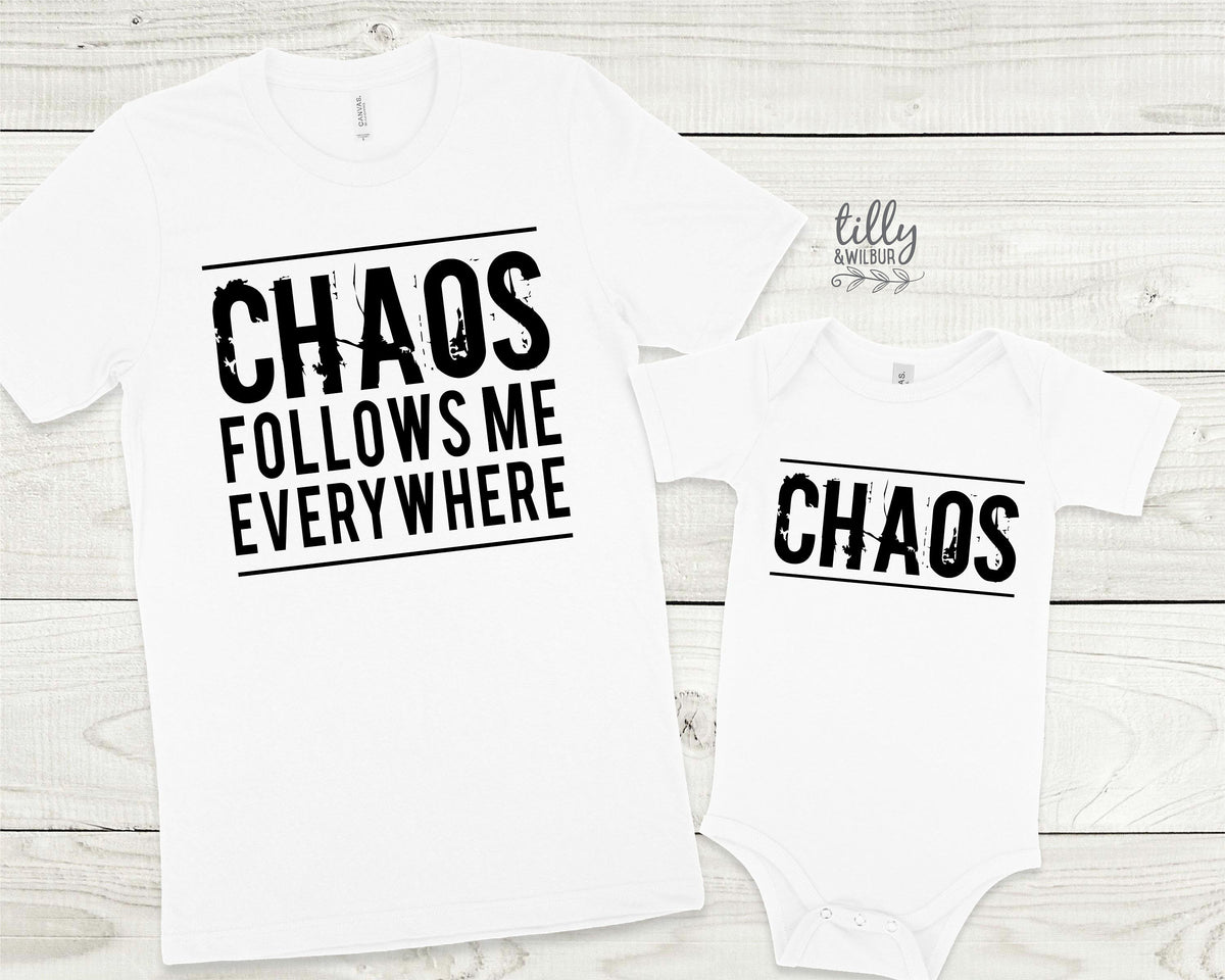 Chaos Follows Me Everywhere Matching Family T-Shirts, Father Son, Daddy Daughter, Funny Matching Dad Baby, Daddy Daughter, Father&amp;#39;s Day Gift