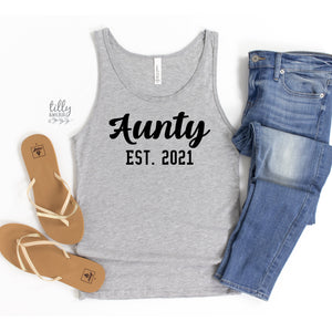 Aunty Est. Singlet, Personalised Pregnancy Announcement Tank, I&#39;m Going To Be An Aunty, Baby Shower Gift, Women&#39;s Clothing, Aunty, Auntie