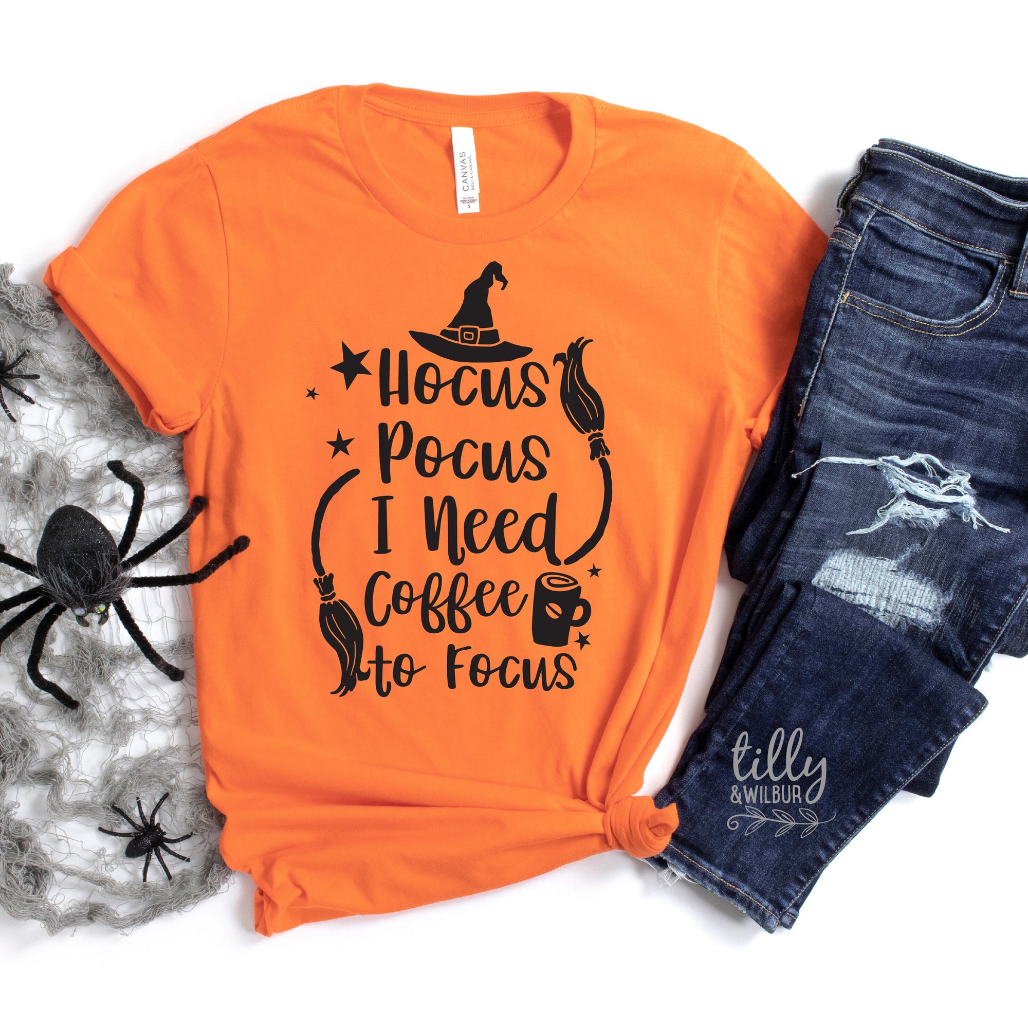 Hocus Pocus I Need Coffee To Focus T-Shirt, Halloween T-Shirt For Coffee Lovers, Funny Halloween T-Shirt For Mum, Womens Halloween T-Shirt