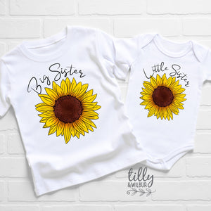 Big Sister Little Sister Set, Matching Sister Outfits, Sunflowers, Sibling T-Shirts, Big Sister Shirt, Little Sister Bodysuit, New Baby