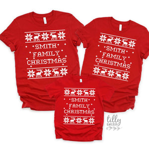Personalised Christmas T-Shirts, Matching Family Christmas T-Shirts With Surname, Matching Christmas Shirts, Ugly Sweater Tees, Xmas Pajamas