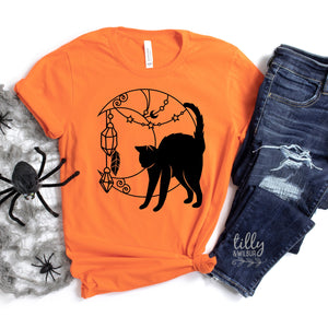 Halloween T-Shirt, Cat T-Shirt, Moon T-Shirt, Crystal T-Shirt, Women&#39;s Halloween T-Shirt, Witchy T-Shirt, Black Cat T-Shirt, Magic Crystals