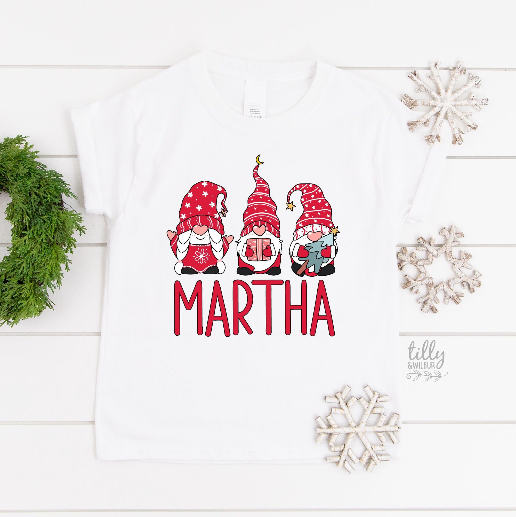 Scandinavian Christmas Gnome Personalised T-Shirt, Personalised Christmas T-Shirt, Gnome Christmas T-Shirt, Personalised Kid&#39;s Xmas T-Shirt