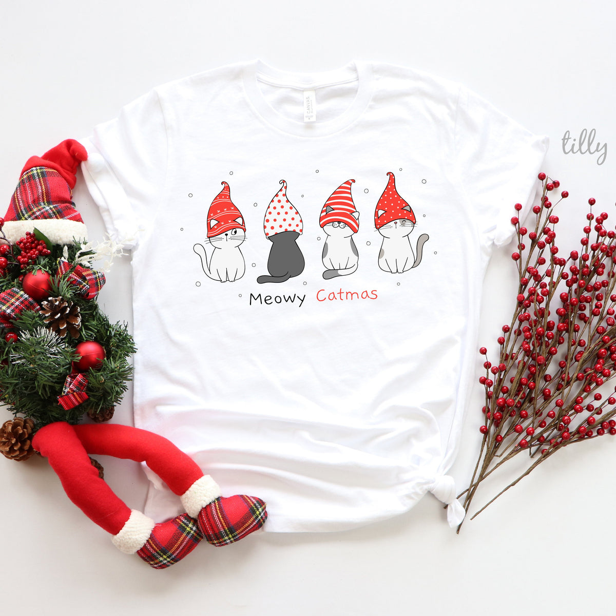Meowy Christmas T-Shirt, Cat T-Shirt, Christmas Cat T-Shirt. Cat Christmas T-Shirt, Women&amp;#39;s Cat T-Shirt, Cat Lovers T-Shirt, Cat Lovers Gift