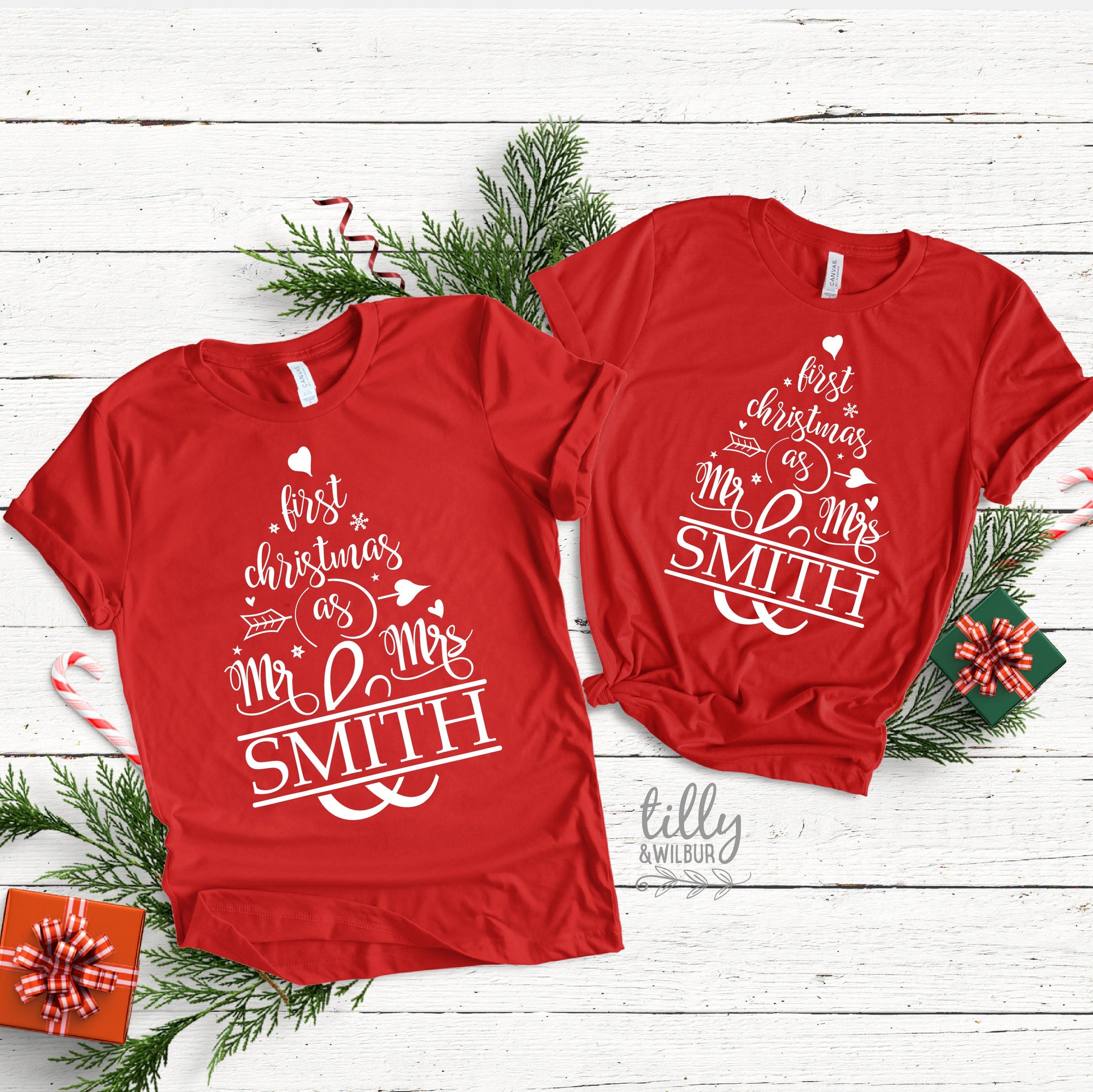 Our First Christmas as Mr and Mrs T-Shirts, Mr & Mrs Matching Christmas T-Shirts, Personalised First Christmas Married, His and Hers Tees