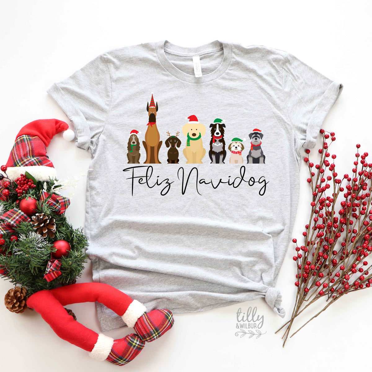Feliz Navidog Christmas T-Shirt, Dog T-Shirt, Christmas Dog T-Shirt, Dog Christmas T-Shirt, Women&amp;#39;s Dog T-Shirt, Dog Lovers T-Shirt, Spain