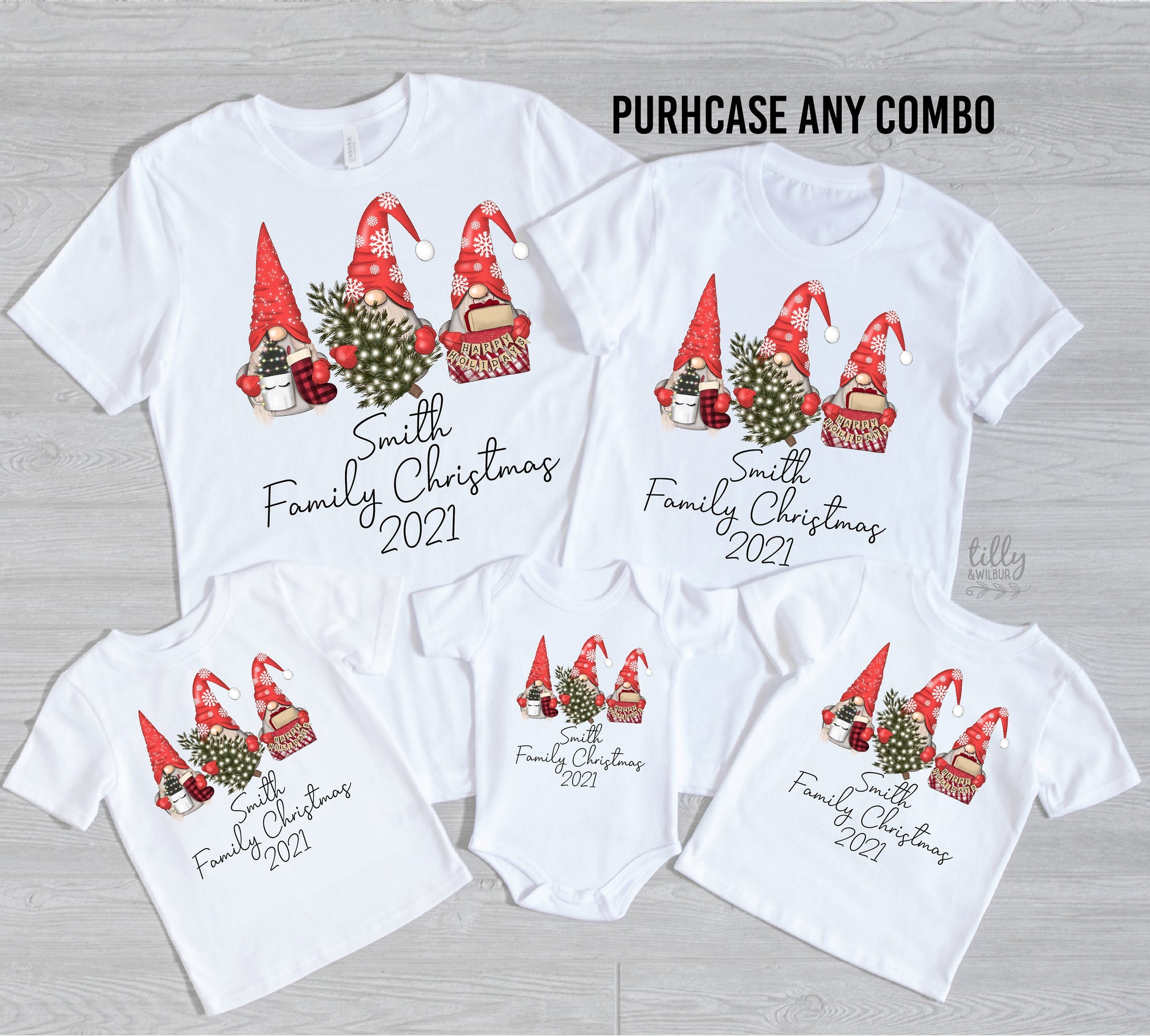 Christmas Gnome Personalised Matching T-Shirts, Gnome Family Matching Christmas Shirts, Matching T-Shirts, Personalised Family Christmas