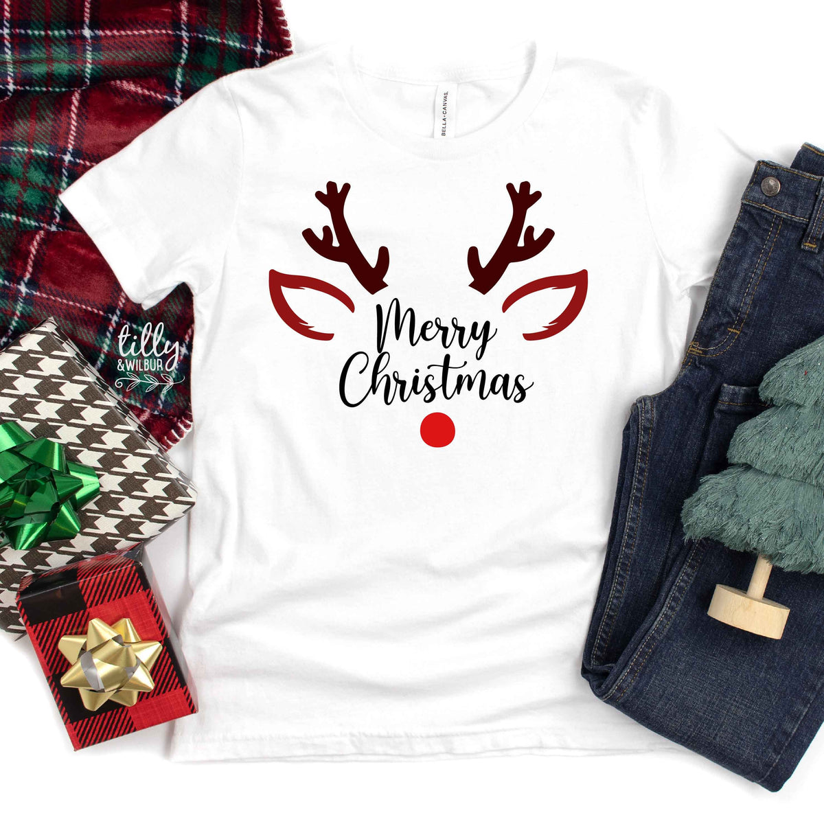 Reindeer Christmas T-Shirt, Matching Family Garments Available, Christmas Shirts, Matching Rudolph T-Shirts, Matching Christmas Family Tees