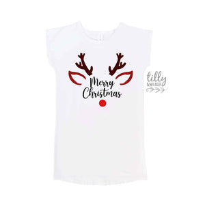 Reindeer Christmas T-Shirt Dress, Matching Family Garments, Christmas Shirts, Matching Rudolph T-Shirts, Matching Christmas Family Tees