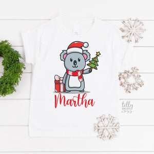 Personalised Kids Christmas T-Shirt, Custom Kids Christmas Gift, Koala Christmas T-Shirt, Girl&#39;s Christmas T-Shirt, Boy&#39;s Christmas T-Shirt
