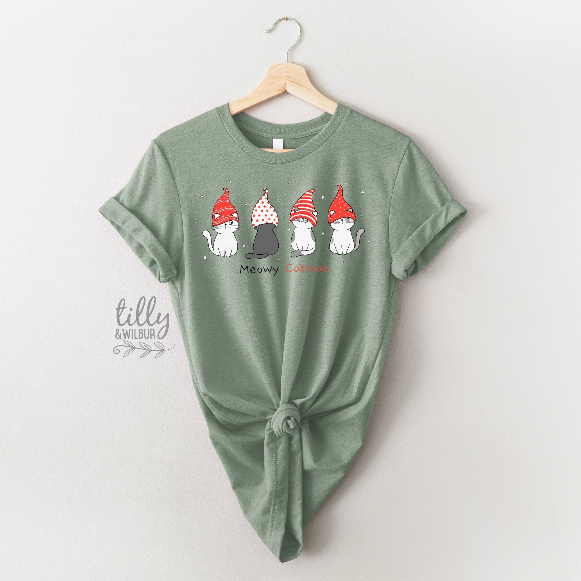 Meowy Christmas T-Shirt, Cat T-Shirt, Christmas Cat T-Shirt. Cat Christmas T-Shirt, Women&#39;s Cat T-Shirt, Cat Lovers T-Shirt, Cat Lovers Gift