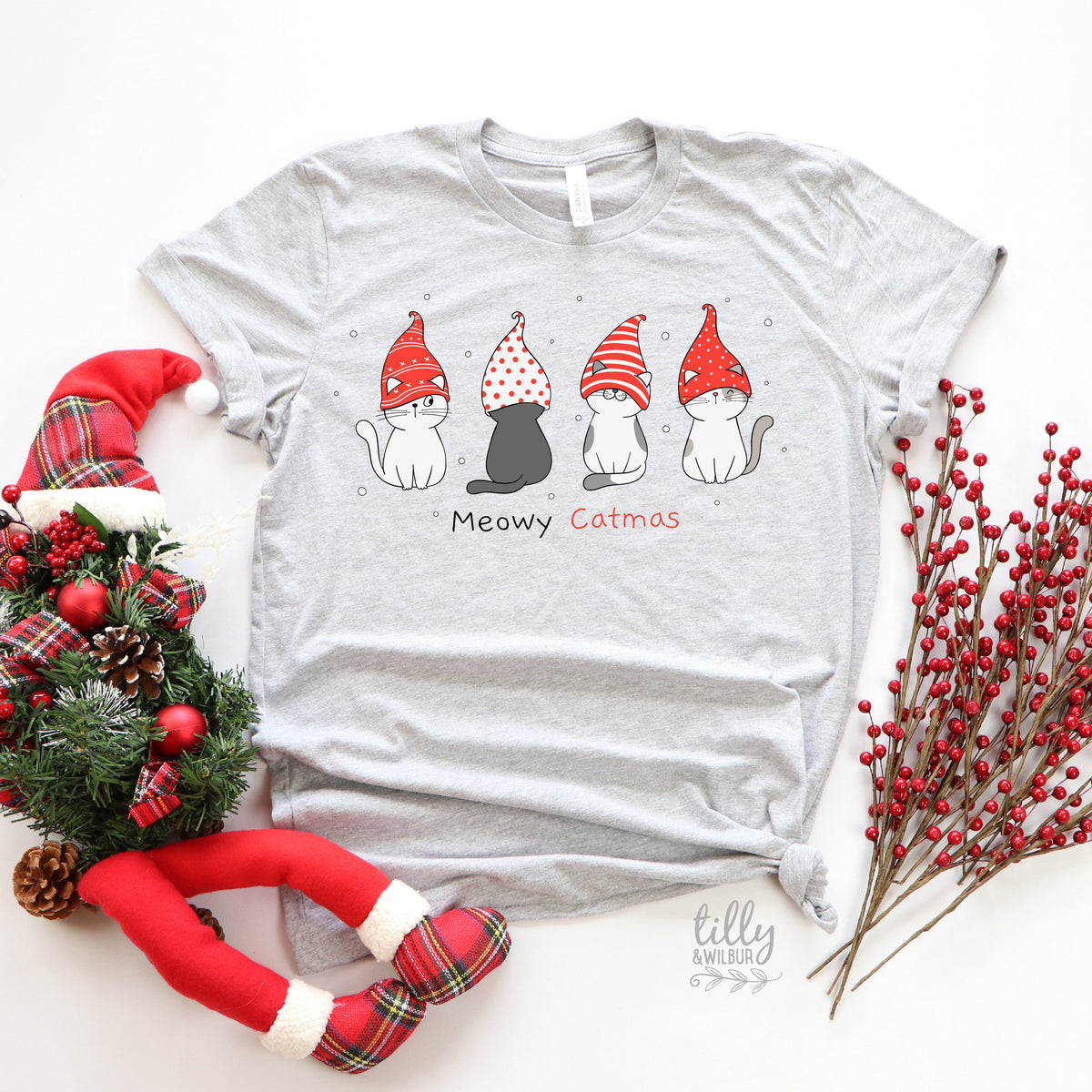 Meowy Christmas T-Shirt, Cat T-Shirt, Christmas Cat T-Shirt. Cat Christmas T-Shirt, Women&amp;#39;s Cat T-Shirt, Cat Lovers T-Shirt, Cat Lovers Gift