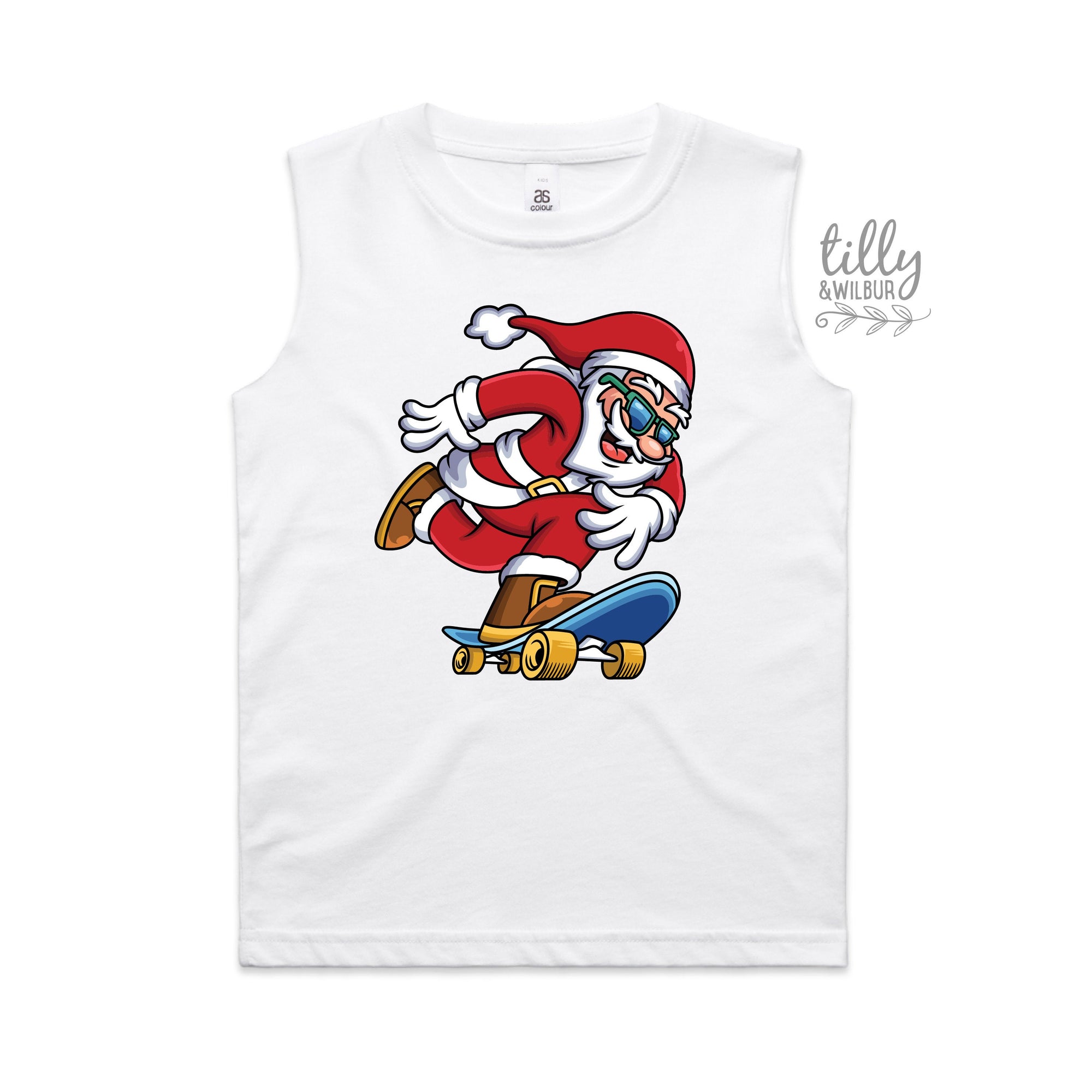 Christmas T-Shirt for Boys, Skateboard Santa Kids T-Shirt, Boy&#39;s Christmas T-Shirt, Christmas Boy&#39;s T-Shirt, Skating Santa Christmas T-Shirt