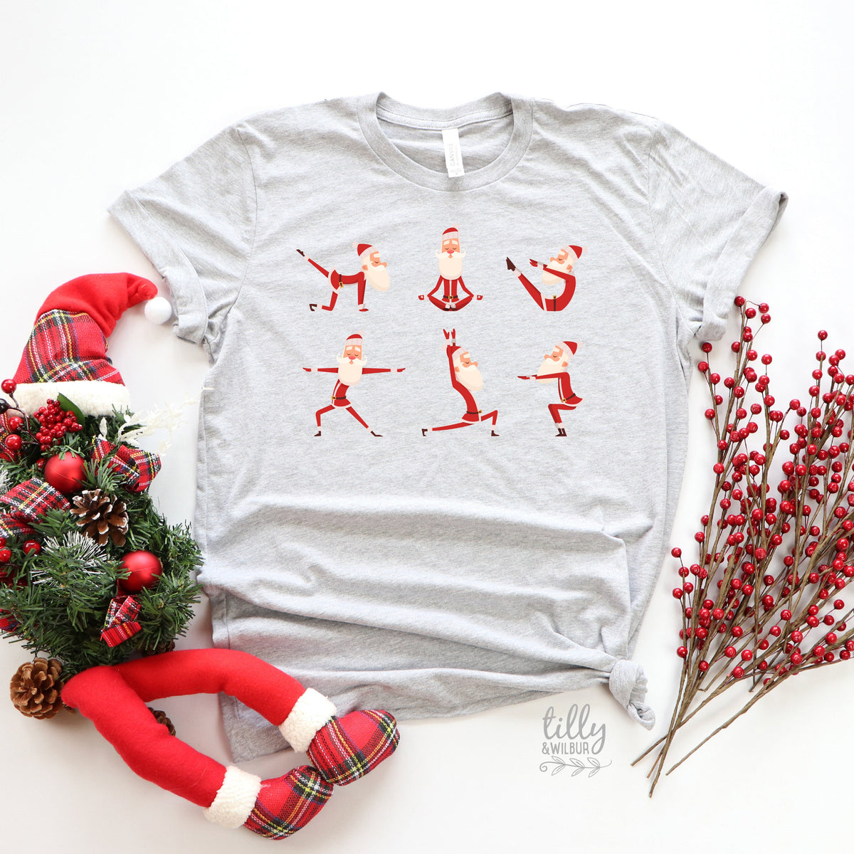 Yoga Santa T-Shirts Originally Designed by Tilly&amp;Wilbur, Funny Family Christmas T-Shirts, Matching Yoga Santa T-Shirts, Yoga Christmas Gift