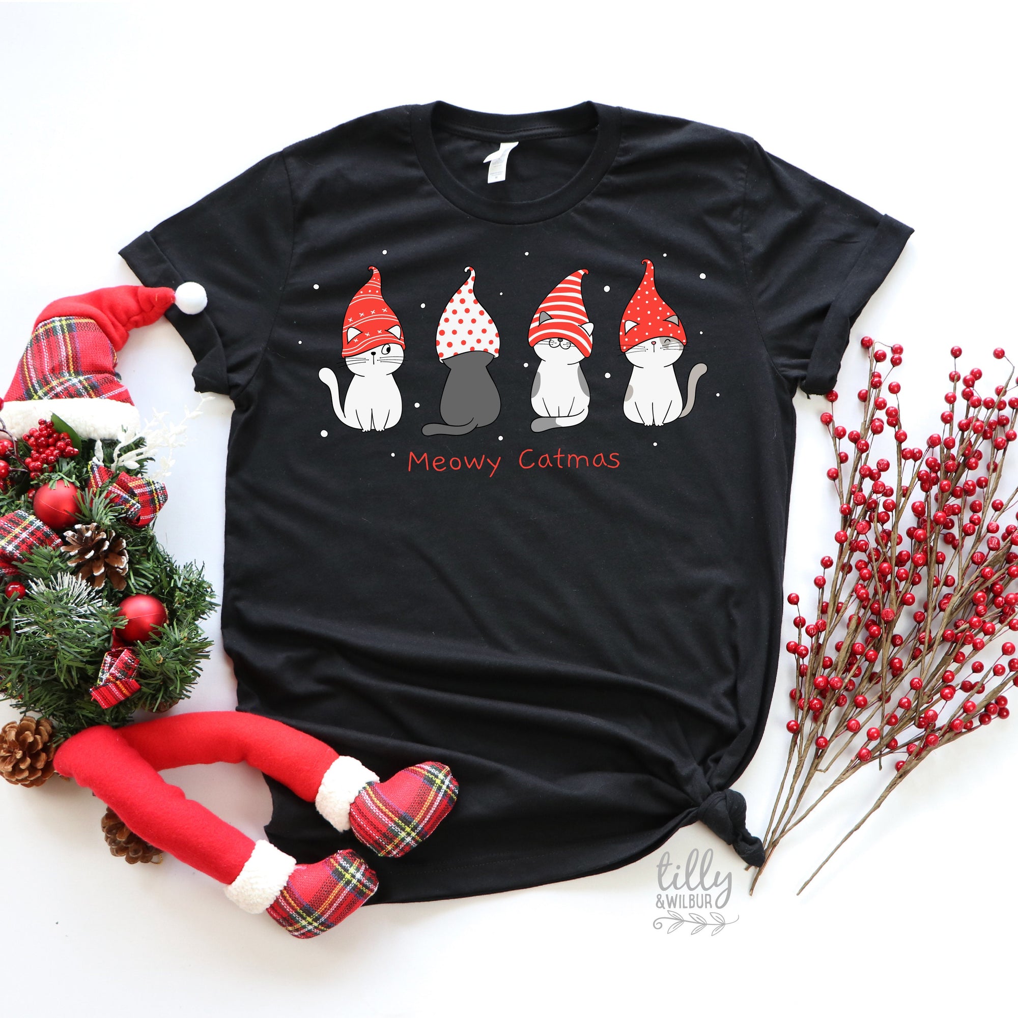 Meowy Christmas T-Shirt, Cat T-Shirt, Christmas Cat T-Shirt. Cat Christmas T-Shirt, Women&#39;s Cat T-Shirt, Cat Lovers T-Shirt, Cat Lovers Gift