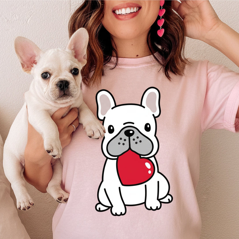 Frenchie Valentine T-Shirt, Valentine's Day T-Shirt, Wife Gift, Girlfriend Gift, Valentine's Day T-Shirt, Valentine's Day Gift, Love Heart