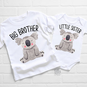 Big Brother Little Sister Set, Matching Brother Outfits, Matchy Matchy Sibling T-Shirts, Big Brother T-Shirt, Little Sister Bodysuit, Koala