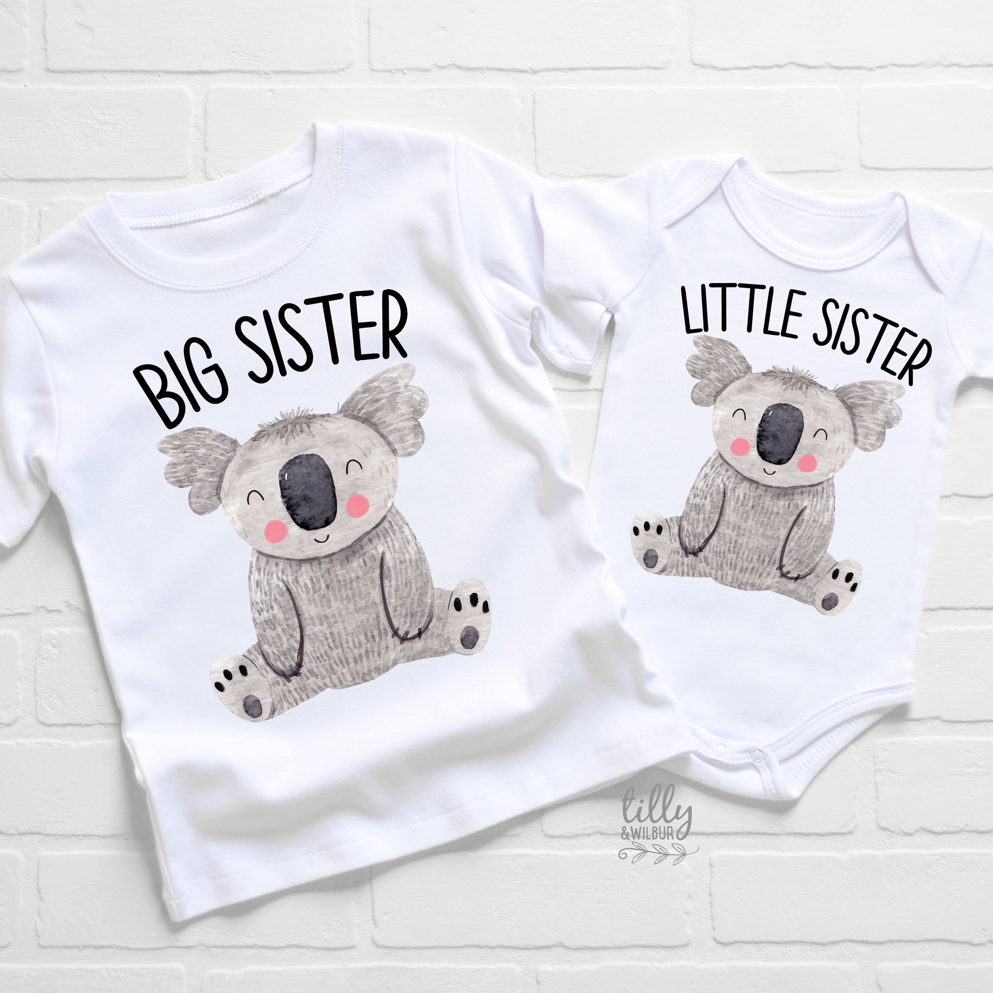 Big Sister Little Sister Set, Matching Brother Outfits, Matchy Matchy Sibling T-Shirts, Big Sister T-Shirt, Little Sister Bodysuit, Koala