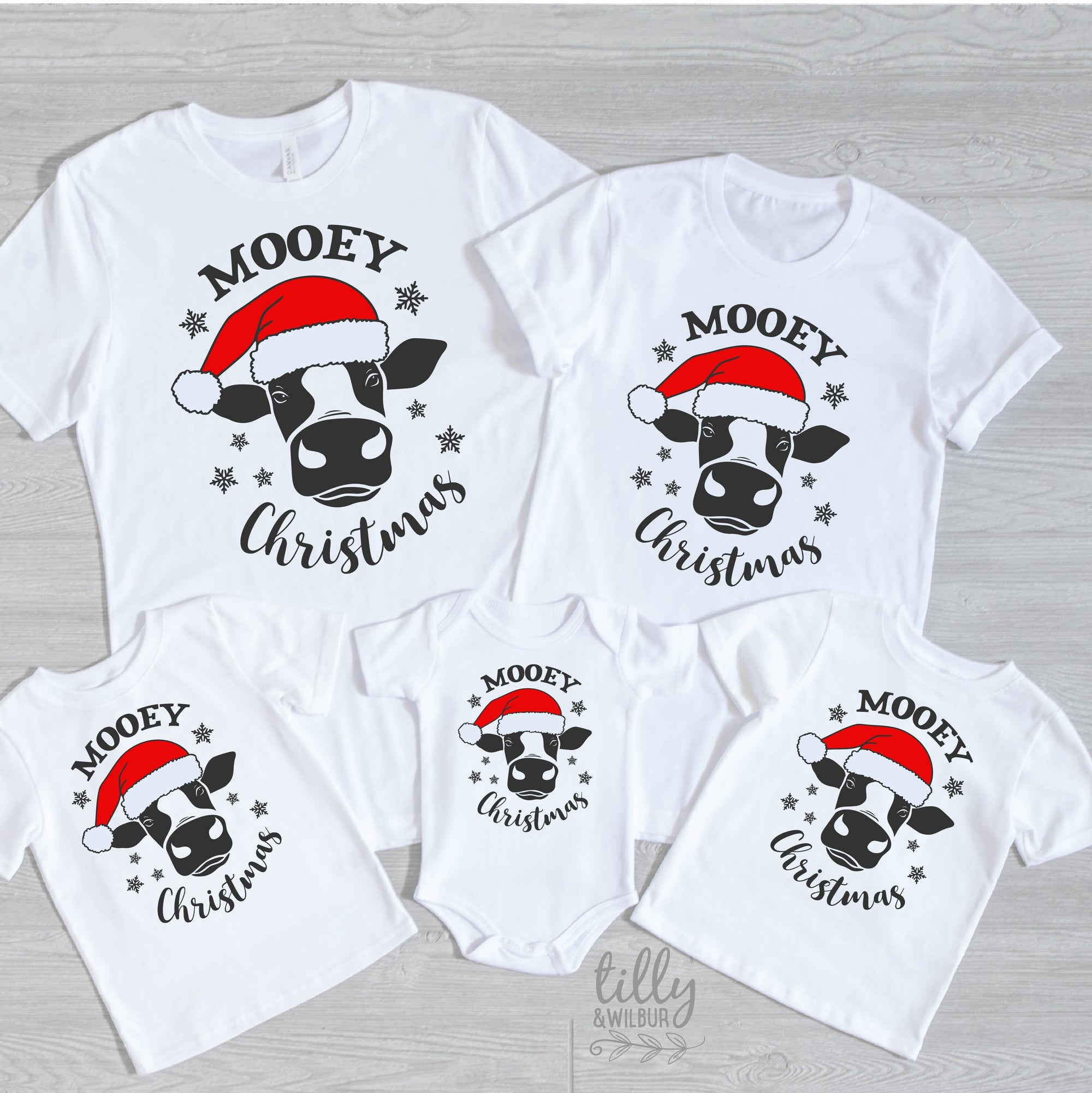 Matching Family Christmas T-Shirts, Mooey Christmas T-Shirt, Funny Christmas Tee, Family Farm Pyjamas, Christmas Farm T-Shirt, Christmas Cow