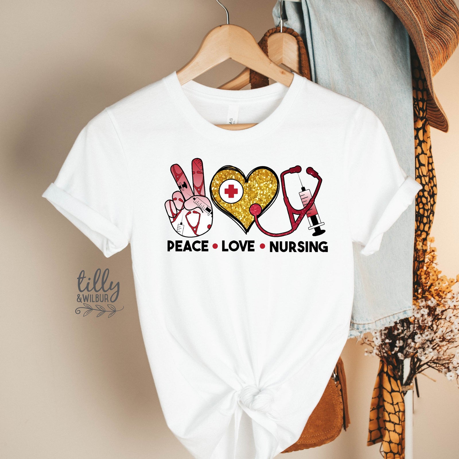 Peace Love Nursing T-Shirt, Nurse T-Shirt, Nursing T-Shirt, Gift For Nurse, Nursing Graduate Gift, Stethoscope, Student Nurse, Graduation