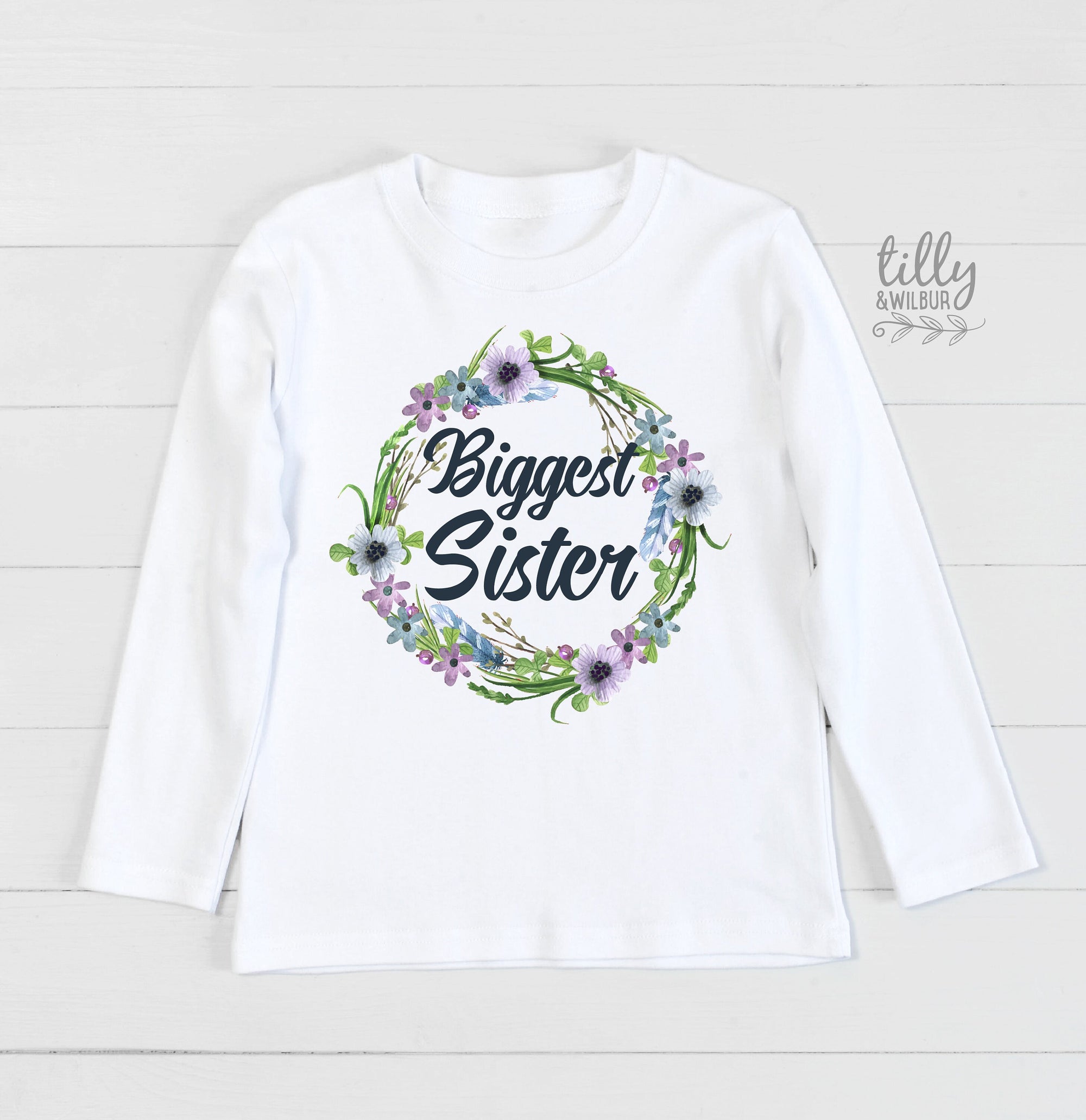 Biggest Sister T-Shirt, I'm Going To Be A Big Sister T-Shirt, Pregnancy Announcement, Floral Design, Flowers, Floral Wreath Sister Design