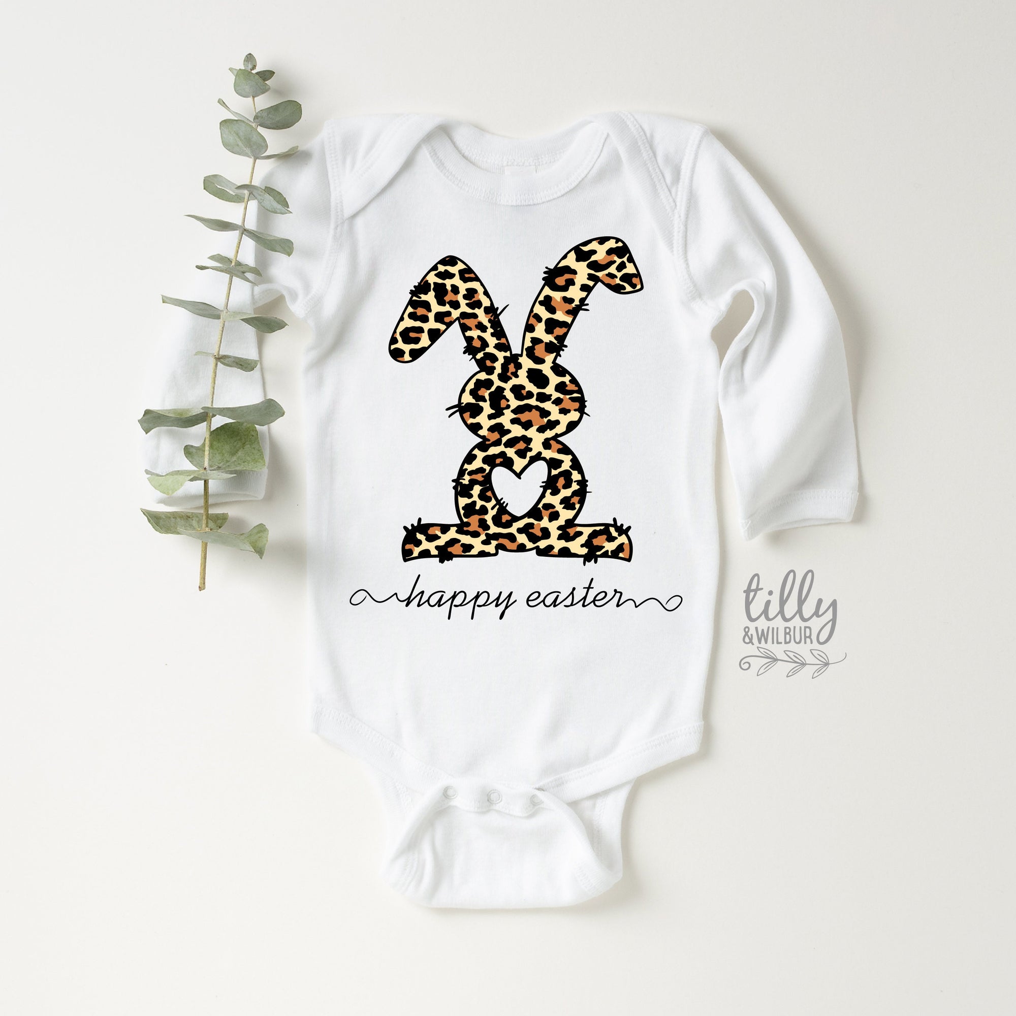 Happy Easter Onesie, Leopard Print Bunny Rabbit, 1st Easter Baby Bodysuit, Easter Baby Onesie, Newborn Easter Gift, Baby's 1st Easter Gift